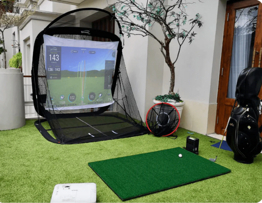 Spornia Golf Simulator Bundle #1: SPG-7 Net + Golf Teaching Hitting Mat + Garmin Approach® R10